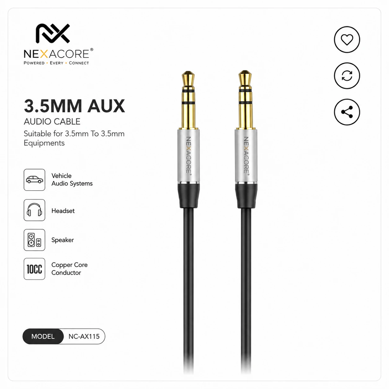 NEXACORE NC-AX115 3.5mm AUX Cable