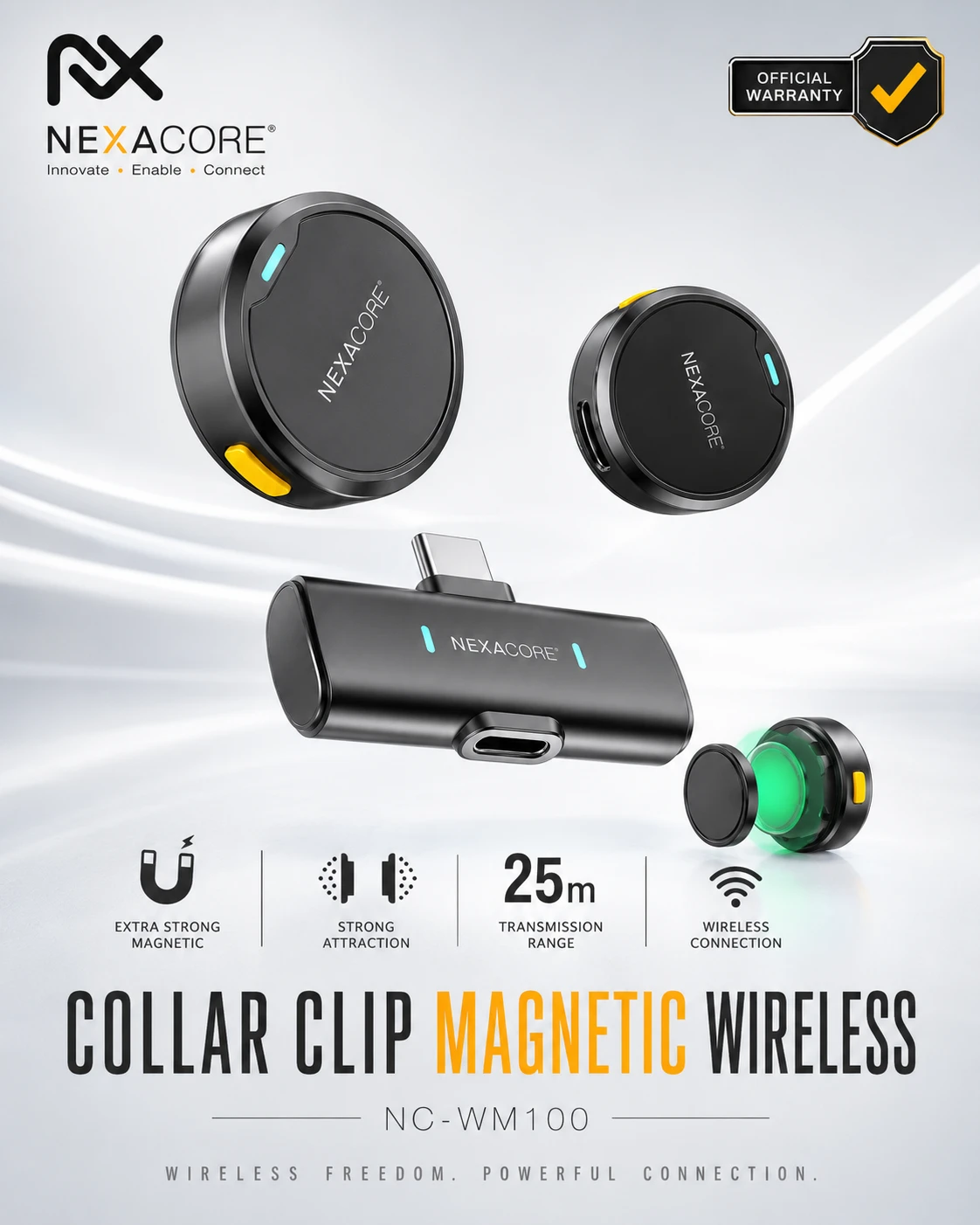 NEXACORE NC-WM100 Collar Clip Magnetic Wireless Microphone