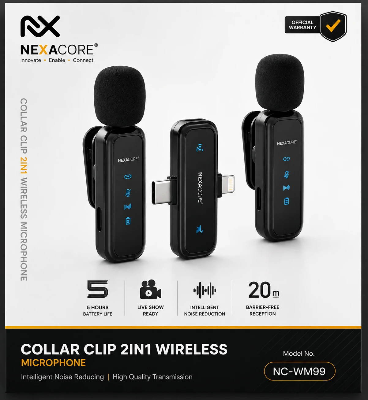 NEXACORE NC-WM99 Collar Clip 2-in-1 Wireless Microphone